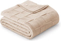 Whale Flotilla Checkered Knit Throw Blanket for Couch, Camel | Soft Decorative Knitted Blankets for Couch Sofa Bed, Lightweight Cozy Throws for Spring Summer, 50x60 Inch