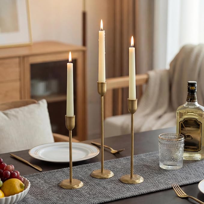 Perfnique Brass Candlestick Holders Set of 6 - Antique Gold Iron Candle Holders for Christmas, Birthday, Wedding, Party, Dining Table, Fireplace Mantel Decor (Gold)