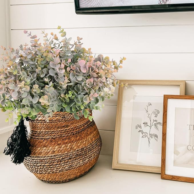 RECUTMS 8Bundles Artificial Eucalyptus Plant Greenery Stems 13In Dusty Pink | Plastic Boxwood Shrub Branch,long-term Reuse,No Maintenance,Weather-proof,Farmhouse Garden Vase Outdoor Planter Wedding Decor