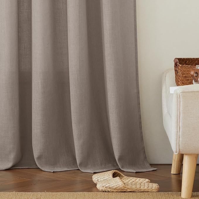 RYB HOME Sheer Curtains 108 inches, Extra Long Floor to Ceiling Curtains | Light Filtering Privacy,Faux Linen Fabric,Living Room Bedroom Sliding Glass Door,Back Tab,W52 x L108,2 Panels,Stone Blue