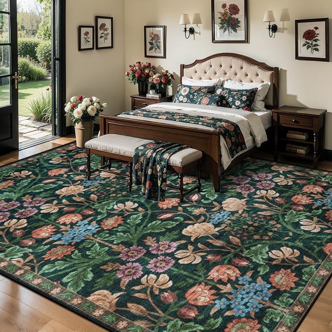 Ciicool Washable 8x10 Area Rugs for Living Room Floral Soft Large Carpet | Non-Slip Indoor Rug for Dining Room Bedroom Nursery Home Office Playroom Carpets Decor