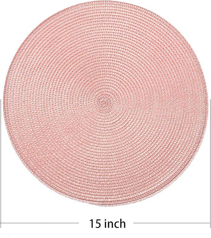AHHFSMEI Round Placemats Set of 8 Heat Resistant Washable Non-Slip Woven Braided Table Mats for Dining Table Kitchen & Home Decor (Pink,8)