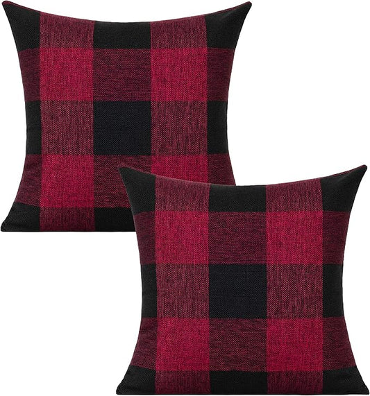 VAKADO 20x20 Set of 2 Red and Black Buffalo Plaid Throw Pillow Covers Farmhouse Christmas Check Decorative Cushion Cases Rustic Retro Home Decor for Couch Bed Sofa