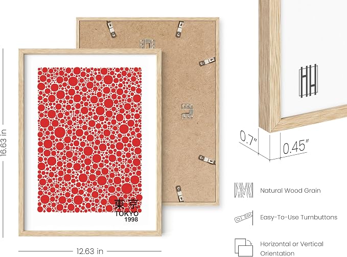 HAUS AND HUES Japandi Framed Posters – Red Japanese Yayoi Kusama Inspired Art, Circle Wall Art, Abstract Modern Japan Poster, Framed Wall Decor (12x16 Framed)