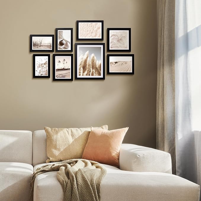 Gallery Wall Frame Set, 8 Pack Black Picture Frames, Small | Collage Pampas Grass Prints Wall Art Decor for Living Room, Entryway, Stairway, Bedroom, Assorted Size