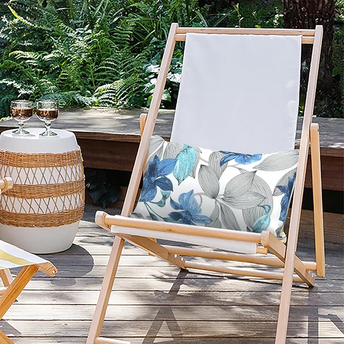 Outdoor Lumbar Pillow Covers 12”x20”, Rectangle Throw Pillow Covers for Patio Furniture, Decorative Lumbar Cushion Case for Garden Balcony Couch Office Chair, Pack of 2, Clemens Noir Blue