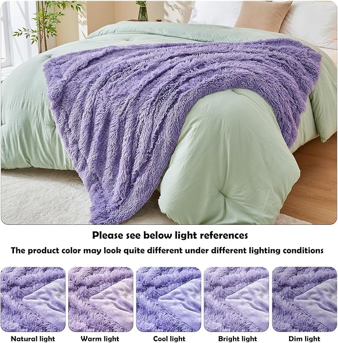 GONAAP Fuzzy Faux Fur Throw Blanket for Couch, Lavender, 50"x60" | Warm Cozy Plush Shaggy Decorative Reversible Thick Non-Heated Fleece Blanket for Sofa Bed, Gift for Women Men, All Season Use