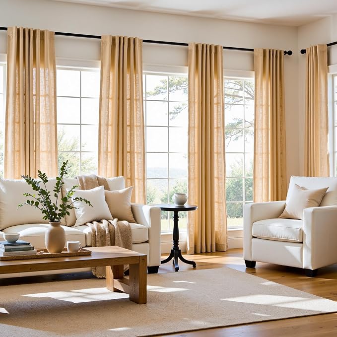jinchan Custom Size Curtain Linen Blend Curtain 1 Panel for Bedroom Living Room, Light Filtering Farmhouse Drape with Rod Pocket Back Tab (Mustard Yellow)