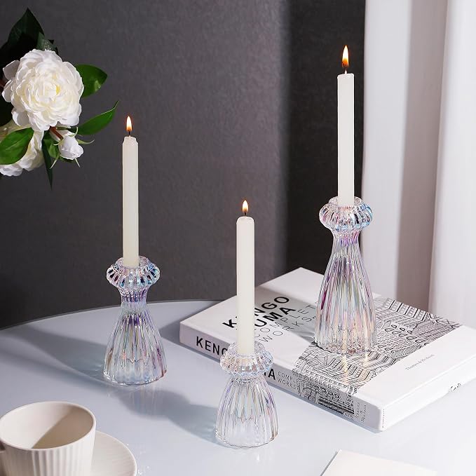 Lysenn Glass Candlestick Holders, Taper Candle Holders Set of 6, Iridescent