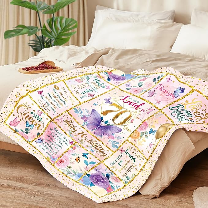 70th Birthday Gifts for Her -70 Year Old Gifts for Women Mom -70th Milestone Birthdays Blanket -70th Birthday Blanket for Women - Warm Soft Plush Flannel Throw Blankets (80"x60")
