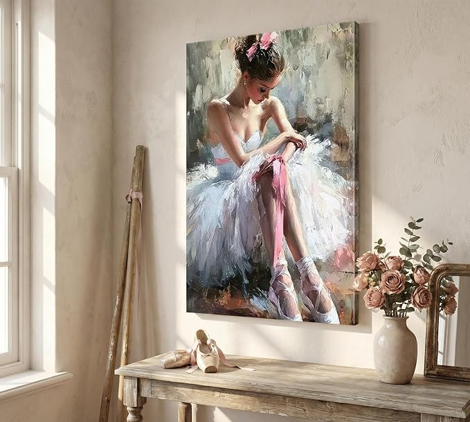 Pink Ballerina Girl Canvas Wall Art Ballet Lover Wall Decor Picture | Modern Ballet Dancer Poster Print for Dance Studio Bedroom Girls Room Preppy Dormitory Painting Artwork Home Decoration