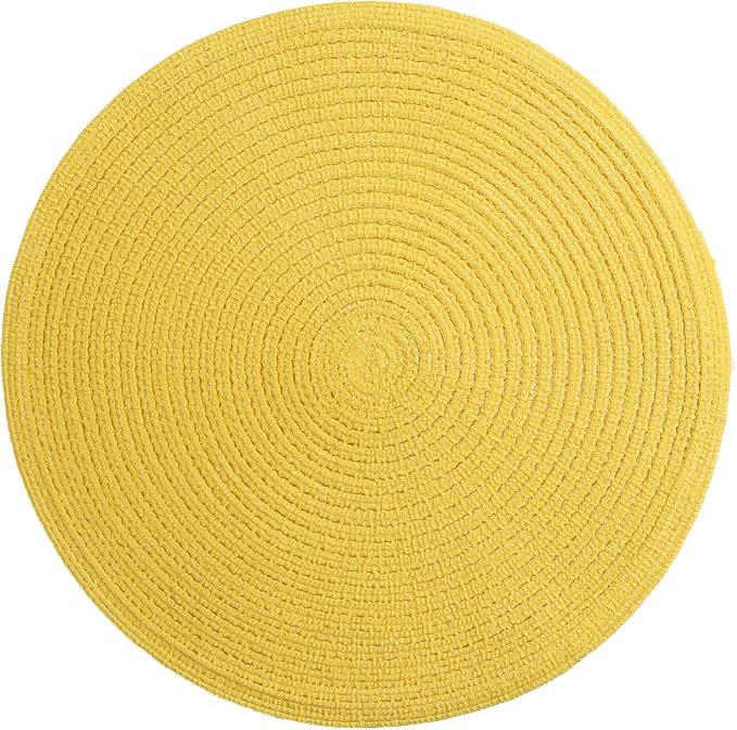 SHACOS Round Braided Placemats Set of 8 Washable Table Mats 15 inch Round Placemat Cotton Polyester Circle Placemat for Dining Table (Yellow, 8)