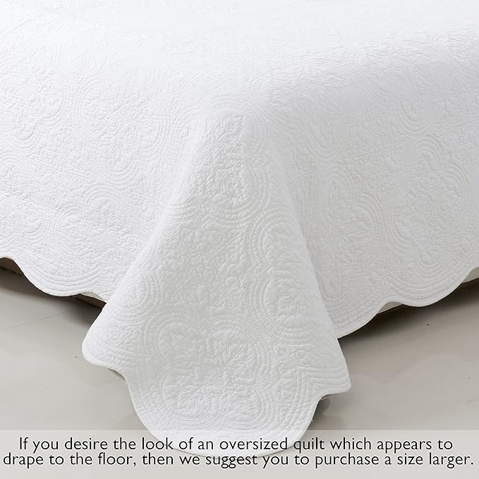 Cozy Line Home Fashions 100% Cotton Victorian Medallion Solid White Matelasse Embossed Bedding Quilt Set, Reversible Lightweight Bedspread, Coverlet for All Season (Oversized King - 3 piece)