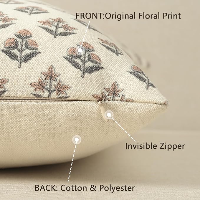 YCOLL Farmhouse Floral Pillow Covers 20x20 Set of 2, Rustic Country Decorative Cushion Covers Vintage Throw Pillow Covers for Sofa Couch Bed Living Room Home Decor, Rust Copper