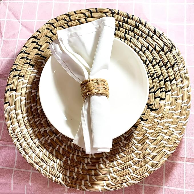 Set 24 Water Hyacinth Napkin Rings, Handwoven by Laquedecraft | Handwoven 100% Natural Water Hyacinth Napkin Rings, Fits Most Cloth Napkins, Reusable & Easy to Clean