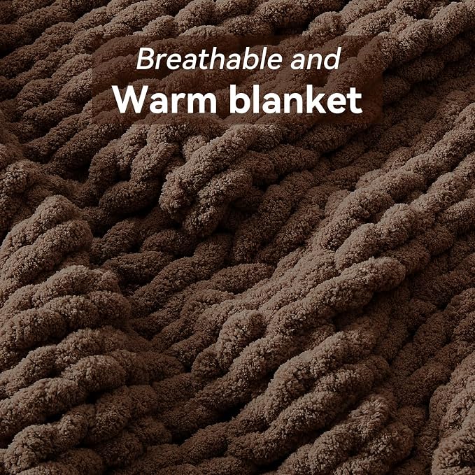 Negwoo Chunky Knit Throw Blanket, Knitted Throw Chenille Yarn, 30"*40" | Soft Thick Cable Knitted Blankets, Handmade Big Thick Blanket, Machine Washable Cute Comfy Blanket for Home Decor, Dark brown