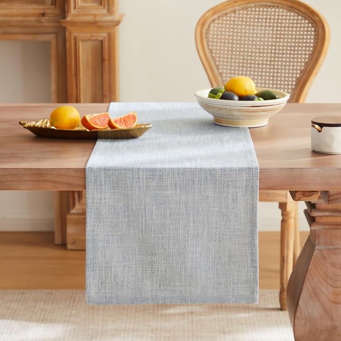 ZeeMart Rustic Cotton Linen Table Runner, 13x60 Inches Blue | Farmhouse Style Linen Table Runners 60 Inches Long, Washable Kitchen Dining Table Decoration for Home Party Decor