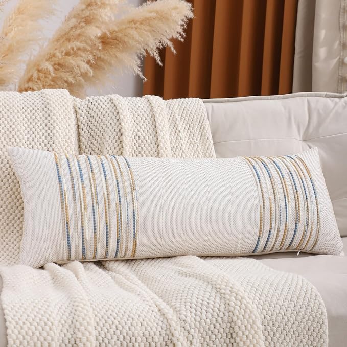 Boho Lumbar Throw Pillow Cover 14x36 Yellow Blue