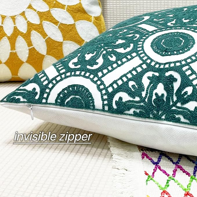 Slow Cow Embroidery Decorative Throw Pillow Cover Cushion Cover for Couch Sofa Bedroom Flower Pattern Pillowcase Accent Pillow Cover 18 x 18 Inches