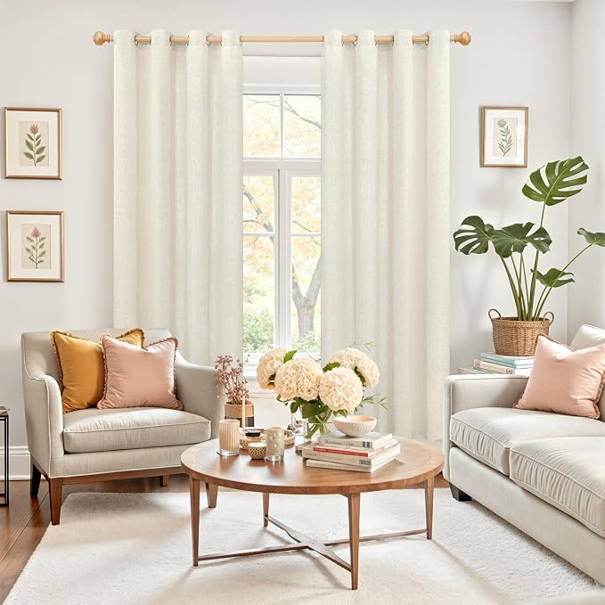 YoungsTex 72 Inch Length Natural Linen Curtains for Living Room - Light Filtering Drapes with Grommet Thick Semi Sheer Privacy for Bedroom, 2 Panles, 52 X 72 Inch