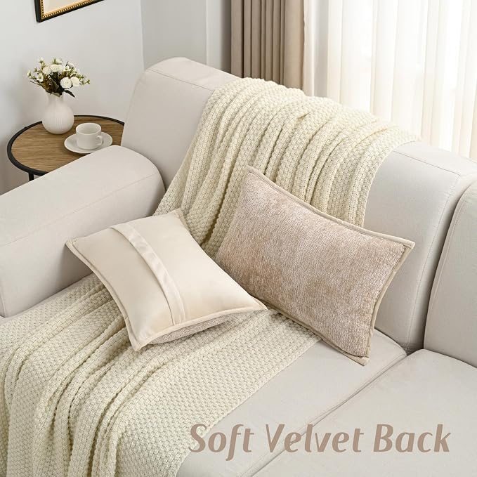 FUTEI Pack of 2 Chenille Soft Throw Pillow Covers 12x20 Inch, Oatmeal