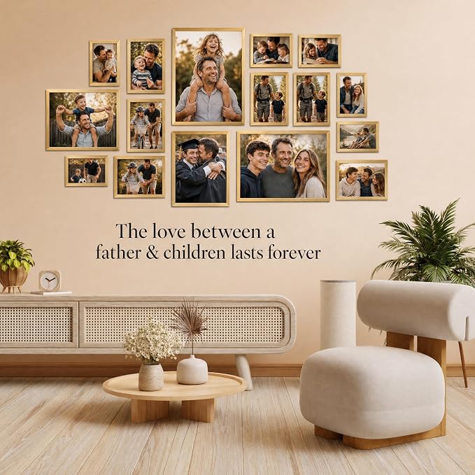 Giftgarden 16 Pack Gold Picture Frames for Multi Sizes Photos, Including Two 11x14, Two 8x10, Six 5x7, Six 4x6, Assorted Gallery Collage Frame Set for Wall or Tabletop Display, Fathers Day
