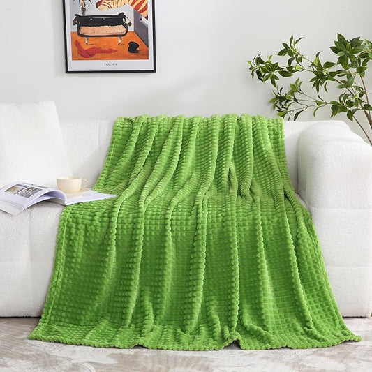 Puncuntex Fleece Throw Blanket Apple Green 60"×80" with Square Grid Design | Super Soft Plush Cozy Flannel Throw Blanket Luxury for Couch Sofa Chair