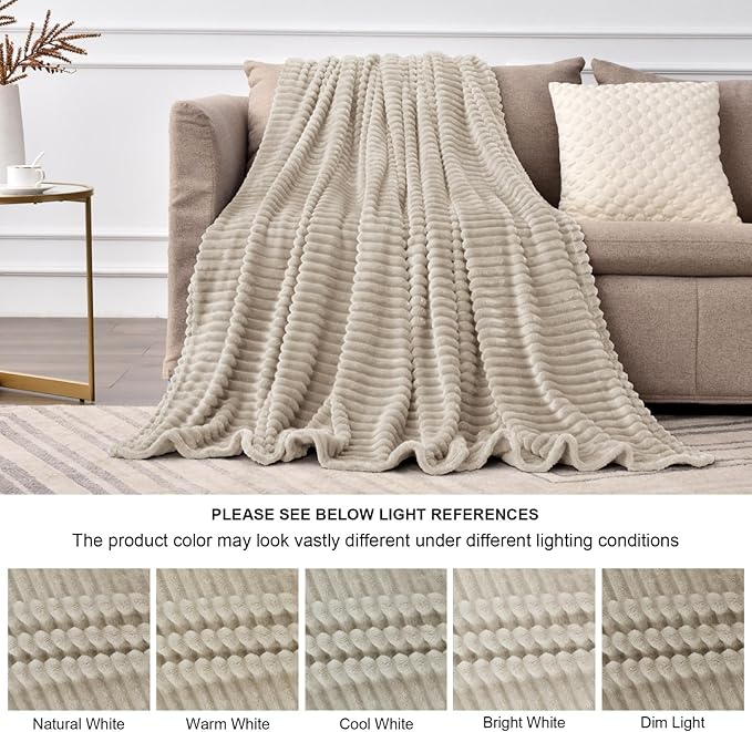 BEDELITE 3D Ribbed Jacquard Linen King Size Blankets for Bed, 108x90 Inch | Soft Warm Decorative Fluffy Blanket, Cozy Fuzzy Lightweight Plush Fleece Throw Blankets for Bed, Room Decor, Gift for Women