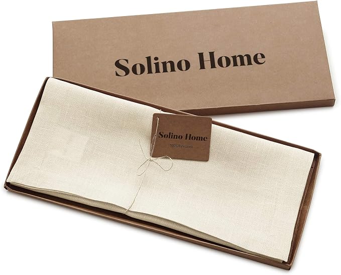 Solino Home 100% Linen Dining Table Runner Ivory Woven, Fete 14 x 60 in | styles dining tables for meals and celebrations, European flax fibres, easy to care for, Ivory, soft, OEKO-TEX Certified