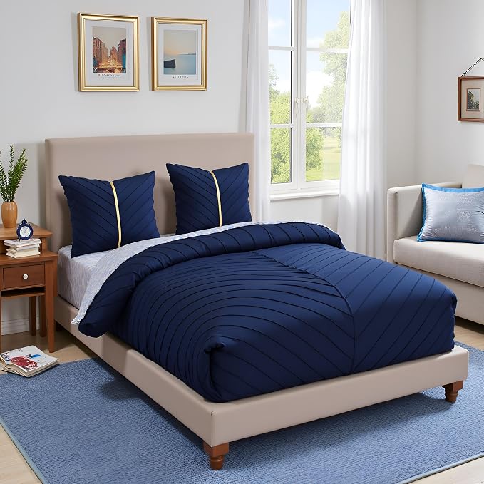 Velvet Throw Pillow Covers 24x24 Pack of 2 Gold Decor Navy Blue