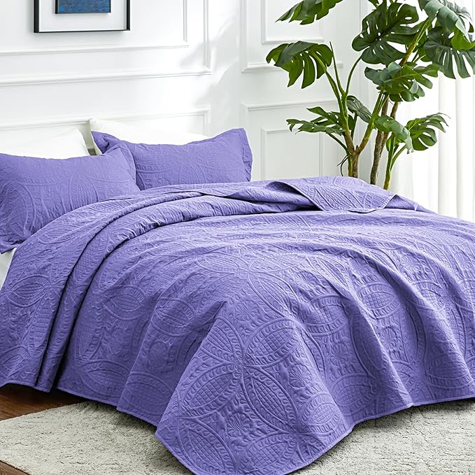 Love's cabin Quilts for Queen Bed Deep Purple Bedspreads Bedding Set - Summer Lightweight Bedspread Comforter - Coin Pattern Bedding Coverlet for All Season - 3 Pieces (1 Quilt, 2 Pillow Shams)