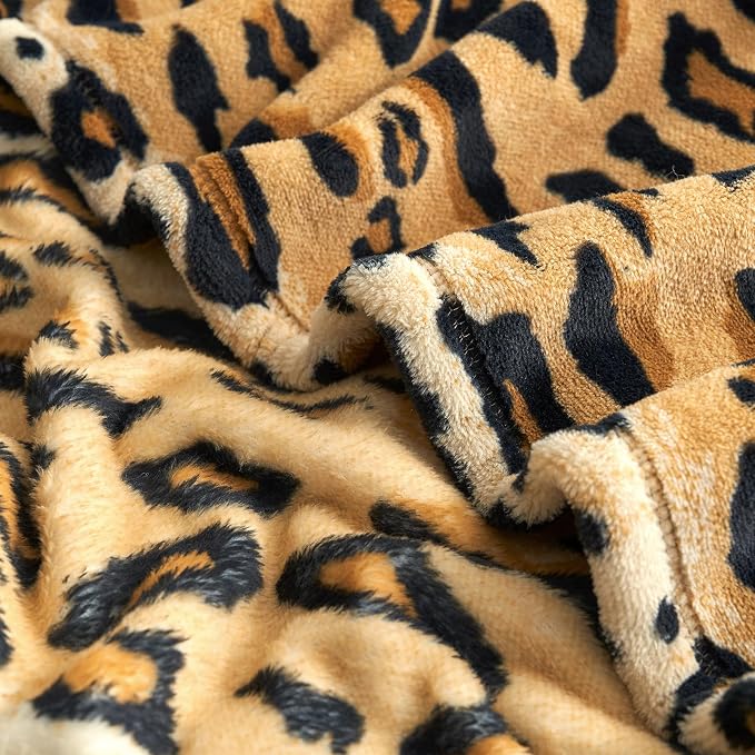 Cozy Bliss Leopard Print Fuzzy Blanket Throw for Bed & Couch - Thick Soft Warm Fleece Blankets for Room Decor, for Kids, Women Men Girls, Brown Cheetah 60"*80"