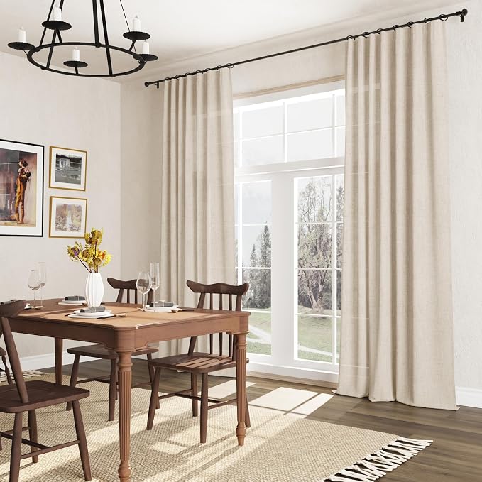 Cream Beige Linen Curtains 84 Inches Long Rod Pocket Semi Sheer Dining Room Cozy Bedroom Decor Cotton Look Country Rustic Farmhouse Boho Curtains 2 Panel Set,52x84