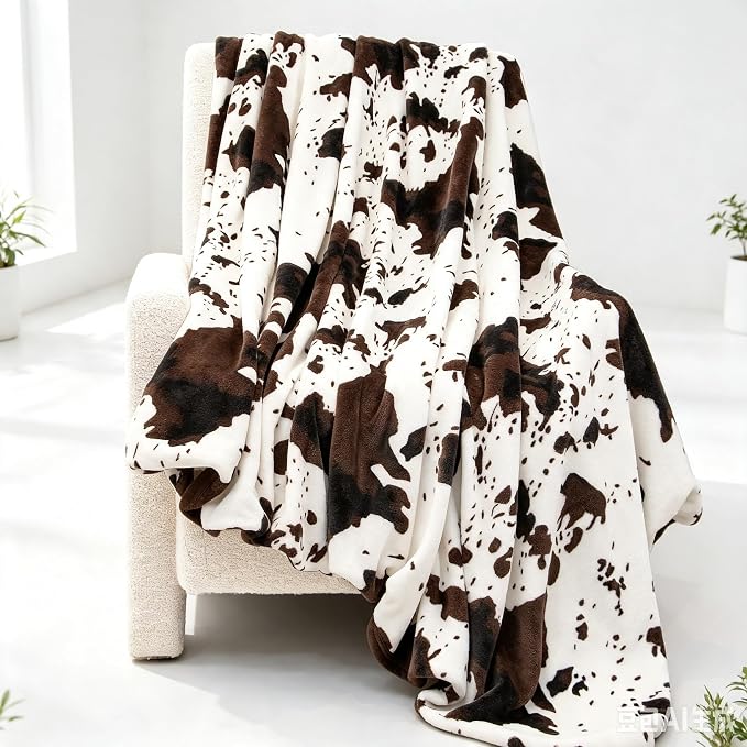 GEULAY Cow Print Blanket, Brown White, 50x60 Inch