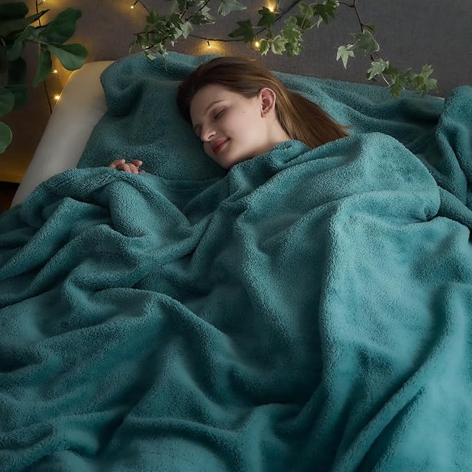 NEWCOSPLAY Knitted Throw Blanket for Couch Sofa Bed, Light Teal, 90"x90" | Super Soft Plush, Fuzzy Fluffy Microfiber, Lightweight Cozy Blanket for Room Decor, All Season Use