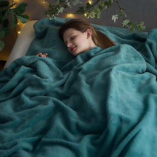 NEWCOSPLAY Knitted Throw Blanket for Couch Sofa Bed, Light Teal, 90"x90" | Super Soft Plush, Fuzzy Fluffy Microfiber, Lightweight Cozy Blanket for Room Decor, All Season Use