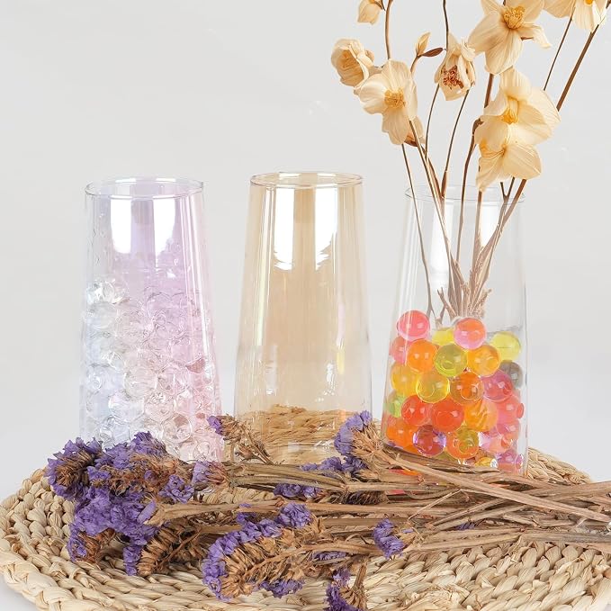 Amber Glass Vase for Flowers-6 Inch Clear Glass Flower Vases for Centerpiece，Ins Modern Boho Style Vase for Wedding Housewarming Gift(Amber, Small)