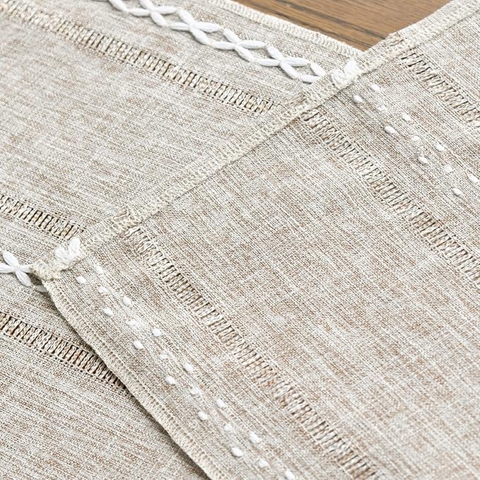 Artoid Mode Brown Rustic Cotton Linen Table Runner, Seasonal Embroidered Hollow Kitchen Dining Table Decoration for Home Party Decor 13x36 Inch
