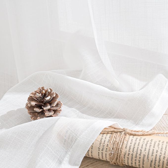 BGment White Linen Curtains 54 Inch Length for Living Room - Rod Pocket Textured Drapes Light Filtering for Bedroom Country Decorative Lightweight Natural Rustic, 2 Panels Set, 42 X 54 Inch