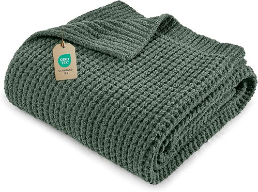 Waffle Knit Throw Blanket for Couch, Soft Cozy Chunky Knit Thick Knitted Blanket for Sofa, Bed, Gift for Women Girls Home Decor (Sage, Twin 60"x80")
