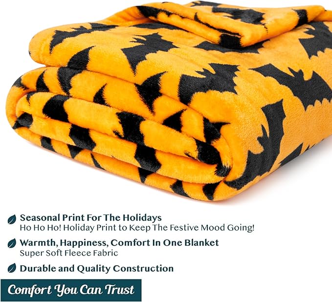 PAVILIA Halloween Throw Blanket for Couch | Bat Fall Halloween Fleece Blanket | Soft, Plush, Warm Black Fall Cabin Throw, 60x80 (Bat Halloween)