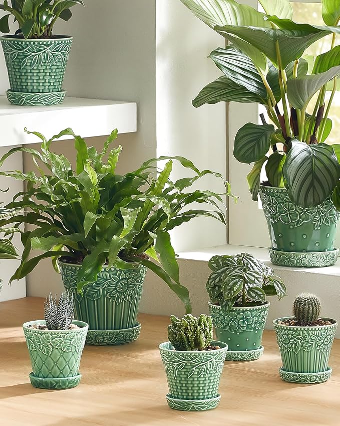 Metahom 3.8 Inch Succulent Pots, Green Ceramic Pots for Plants Set of 4