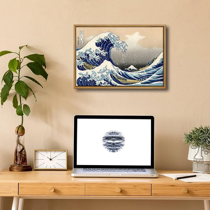 Wieco Art Framed Art Great Wave of Kanagawa Katsushika Hokusai Giclee Canvas Prints Wall Art Abstract Seascape Paintings for Home Living Room Decorations