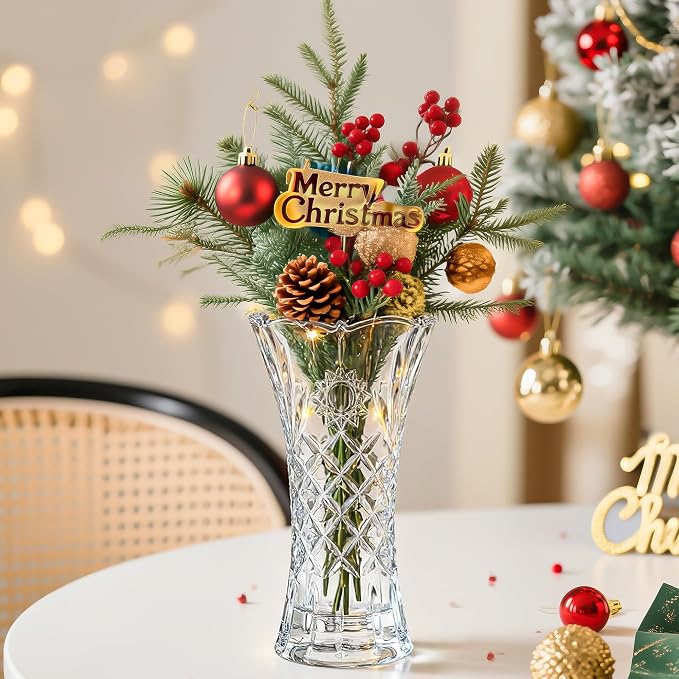 11.2'' Tall Vase for Flowers Thickened Crystal Vase Clear Glass Vases | 1 Piece Crystal Flower Vase for Bouquet Decorative Vase for Living Room Dining Table Centerpiece Home Decor Housewarming Gift