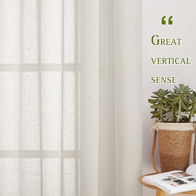 NICETOWN Natural Linen Curtains for Doorway 80 inch Length, Grommet Privacy Semi Sheer Linen Burlap Window Treatments with Light Filtering for Home Office/Living Room, W52 x L80, 2 Panels