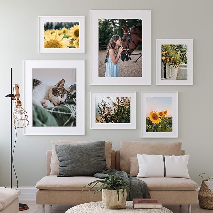 upsimples 8x10 Picture Frames, Gallery Wall Frames Set of 5, White | Photo Frame Collage Wall Decor, 8 x 10 Frame, 5x7 Frame with Mat for Family, Baby, Hallway, Christmas