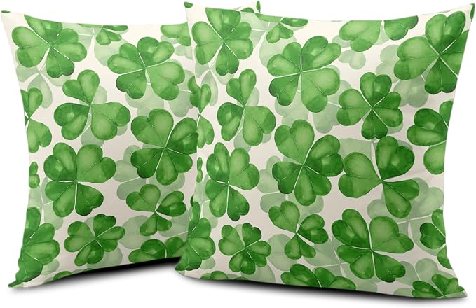 Saint Patricks Day Pillow Covers 20x20 Green Clover Pillow Case Set of 2 Lucky Charm Throw Pillow Covers St Patricks Cotton Blend Cushion Case for Living Room Sofa Couch