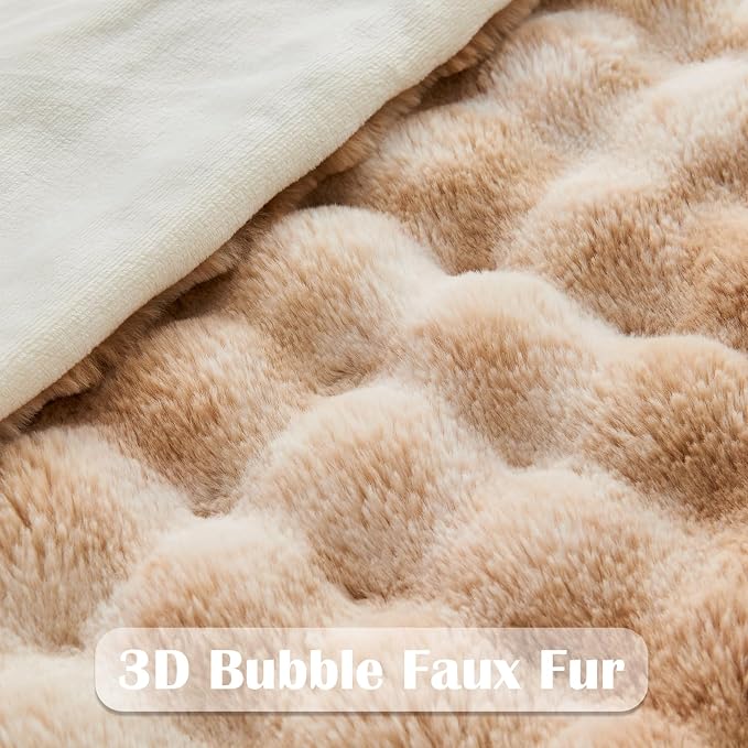 NEWCOSPLAY Faux Fur Bubble Twin Blanket for Couch, Tie-Dye Beige, 60"x80" | Fluffy Soft Thick Warm Bubble Blanket for Couch Sofa Bed 700GSM, Plush Cozy Luxury Decorative Throw, Gift for Women Men