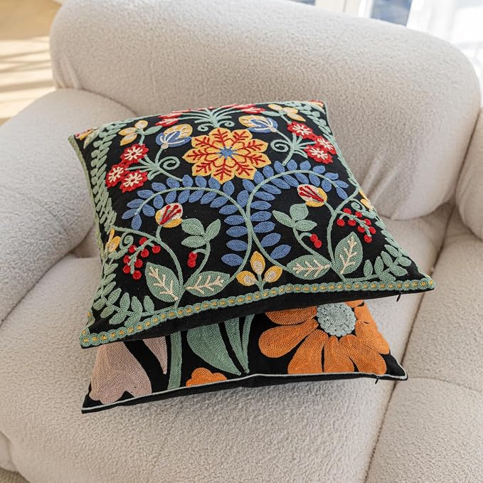 YIcabinet Pack of 2 Throw Pillow Covers,Leaf Snowflake Embroidered Pillow Case Soft Decorative Pillowcases for Home Sofa Couch 18x18 Inch