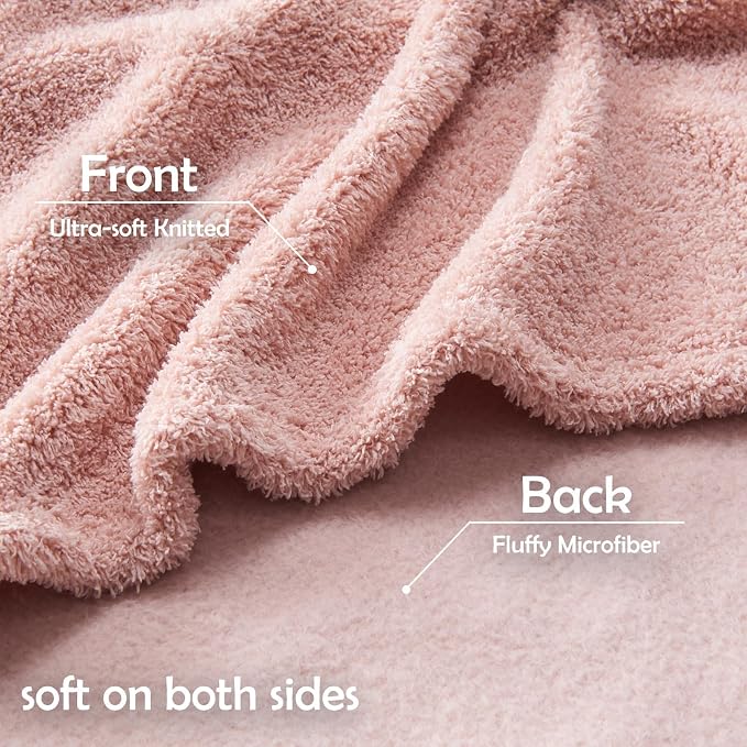 NEWCOSPLAY Knitted Throw Blanket for Couch Sofa Bed, Pink, 90"x110" | Super Soft Plush, Fuzzy Fluffy Microfiber, Lightweight Cozy Blanket for Room Decor, All Season Use